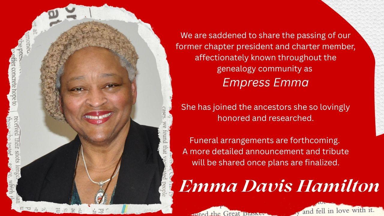 Emma Davis Hamilton -- Joins Ancestors graphic